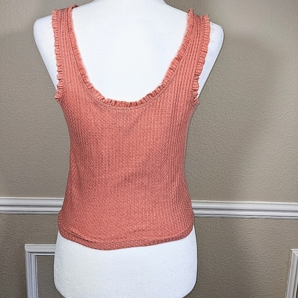 Peach Waffle Button Up Crop Tank Top - Picture 2 of 6